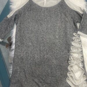 Gray and Cream Knit top with cut out Detail